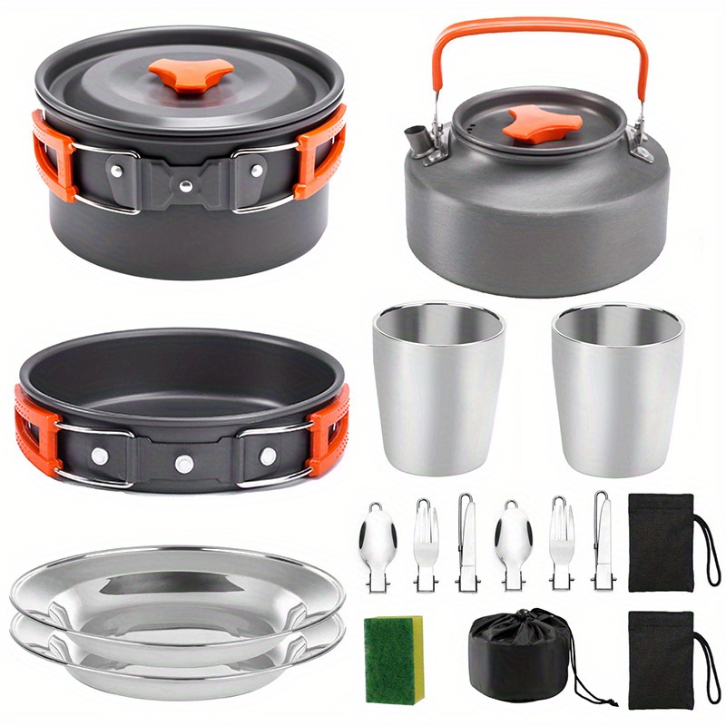Camping Cooking Frying Pan - 17pcs Camping Cookware Set, Portable Non-Stick