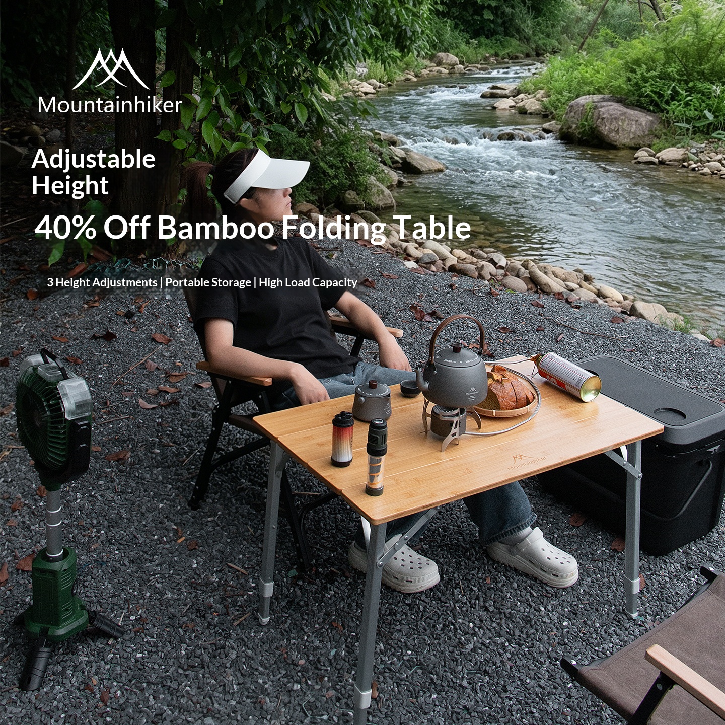 Camping Cooking Table Foldable - MOUNTAINHIKER New 4-Fold Bamboo Camping Table