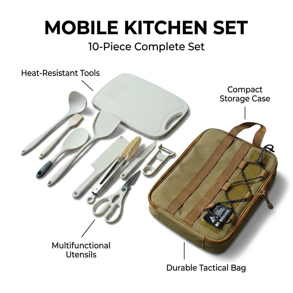 Camping Cooking Trangia - Portable 9Pcs Camping Kitchenware Set Outdoor
