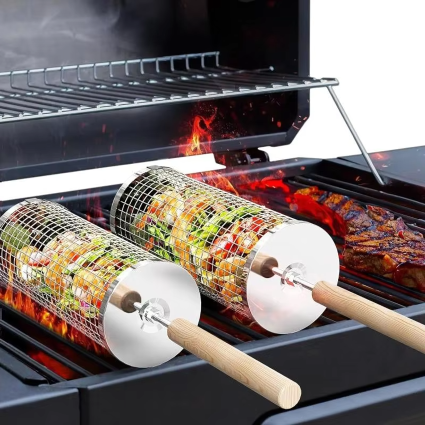 Camping Cooking Bbq - Round Barbecue Grill Basket Set, Stainless