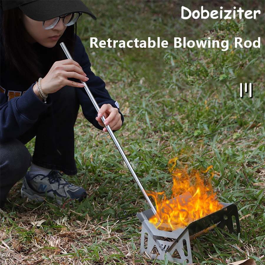 Camping Hiking Cooking - Stainless Steel Blowpipe Pocket Bellow Collapsible