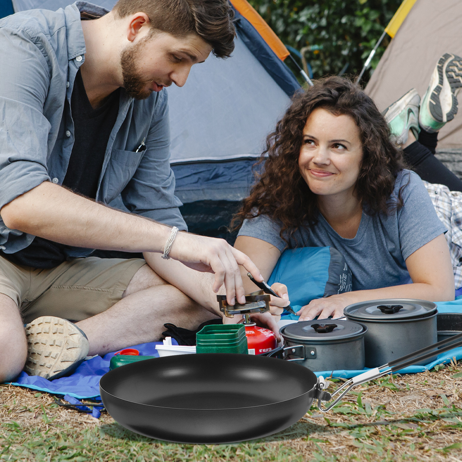 Camping Cooking Frying Pan - Iron Folding Non-Stick Frying Pan Portable