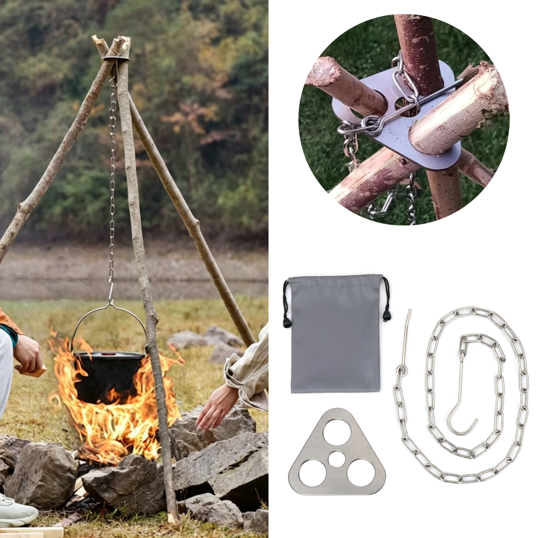 Camping Hanging Cooking Pot - Adjustable Camping Tripod for Campfire Cooking,