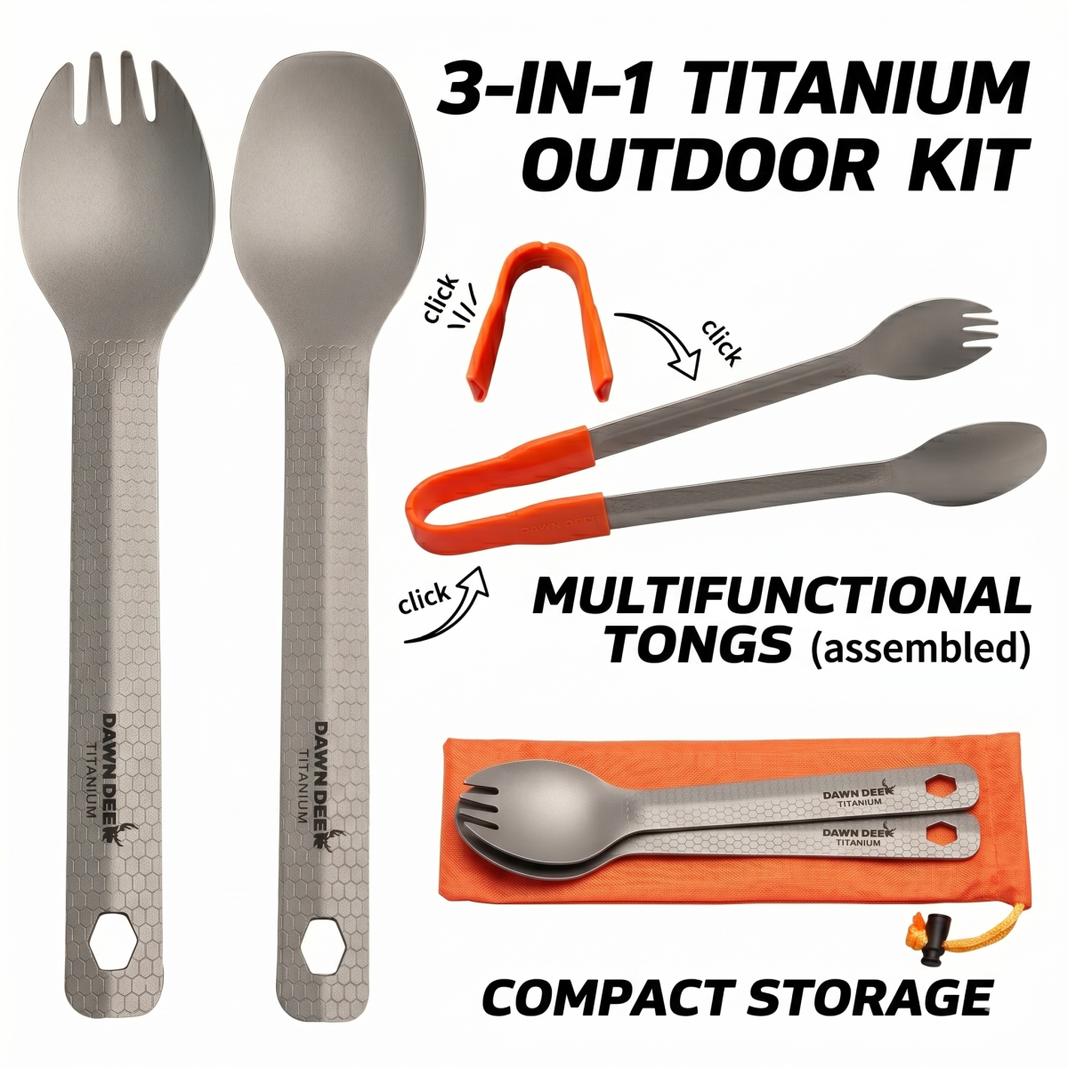 Camping Cooking Trangia - DAWN DEER 3-in-1 Titanium Spork Spoon