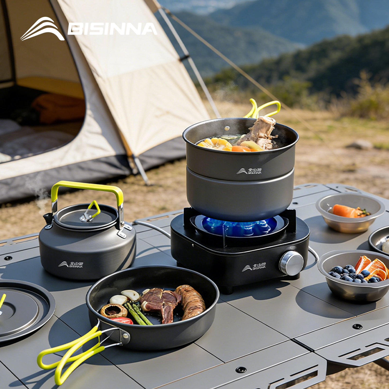 BISINNA Camping Cookware Set A - Nesting Camping Cooking Set ulasan dan harga