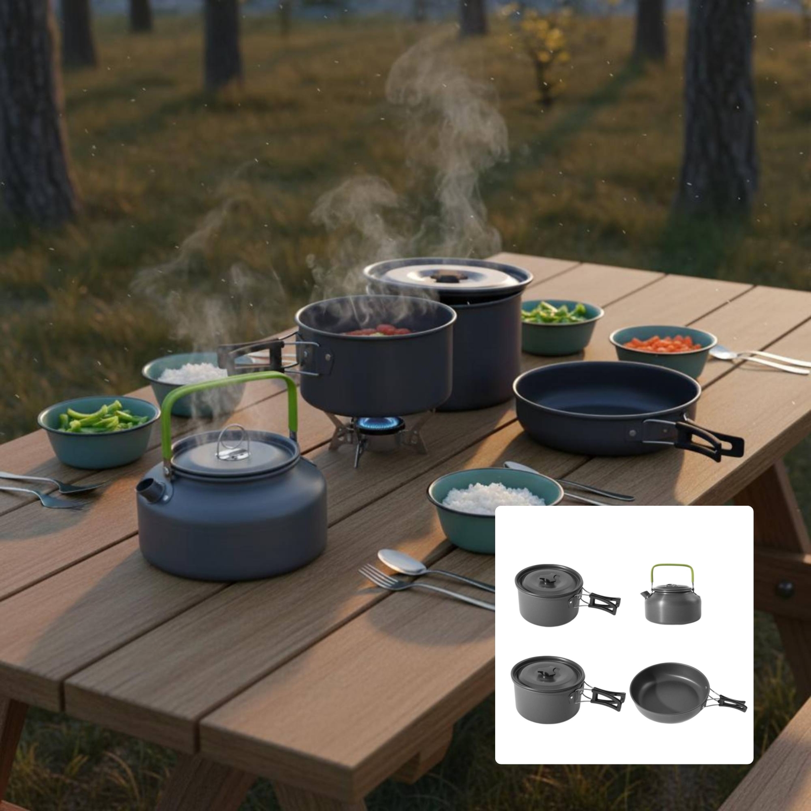 Camping Pot and Kettle Set Nes - Nesting Camping Cooking Set ulasan dan harga
