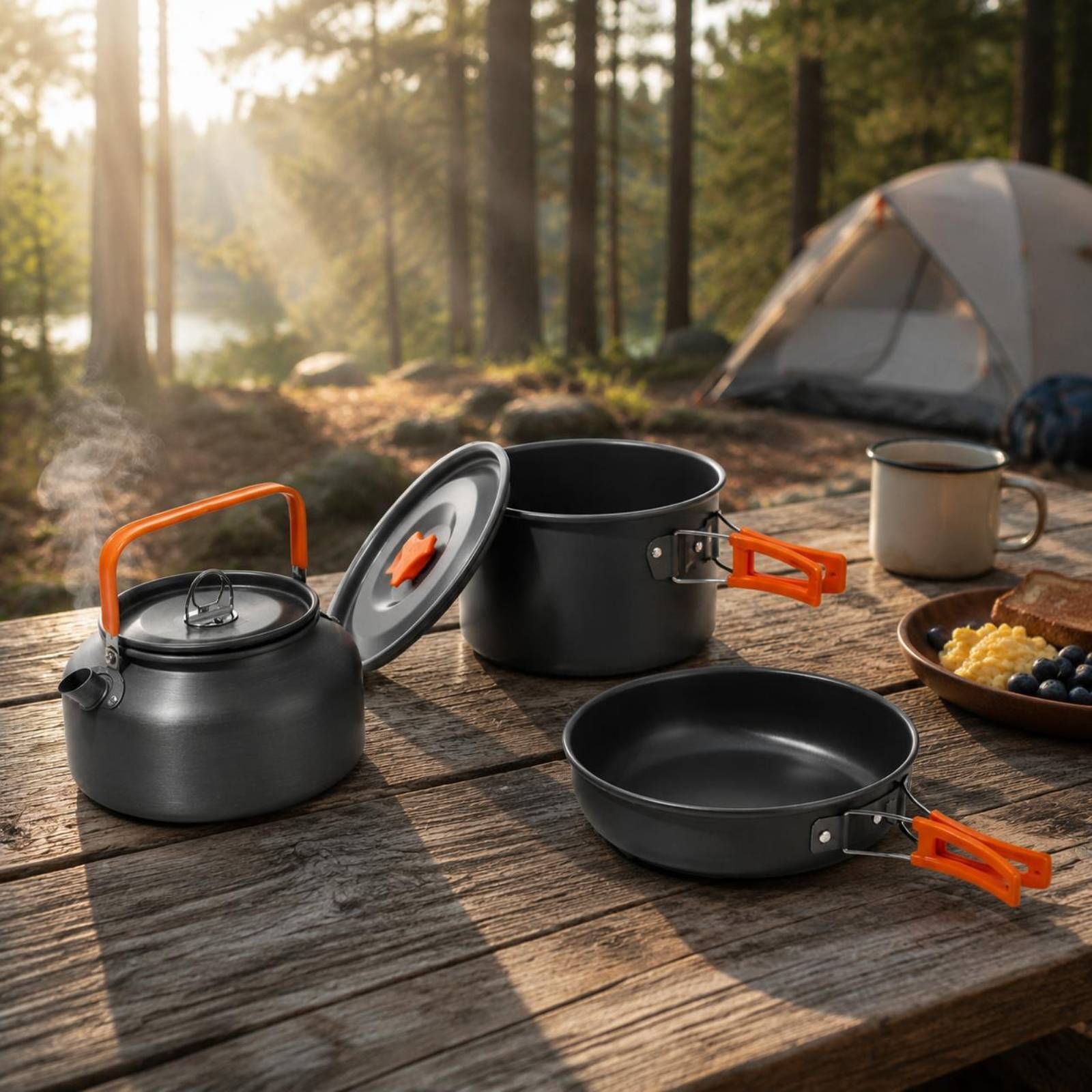Camping Pot and Kettle Set Nes - Nesting Camping Cooking Set ulasan dan harga