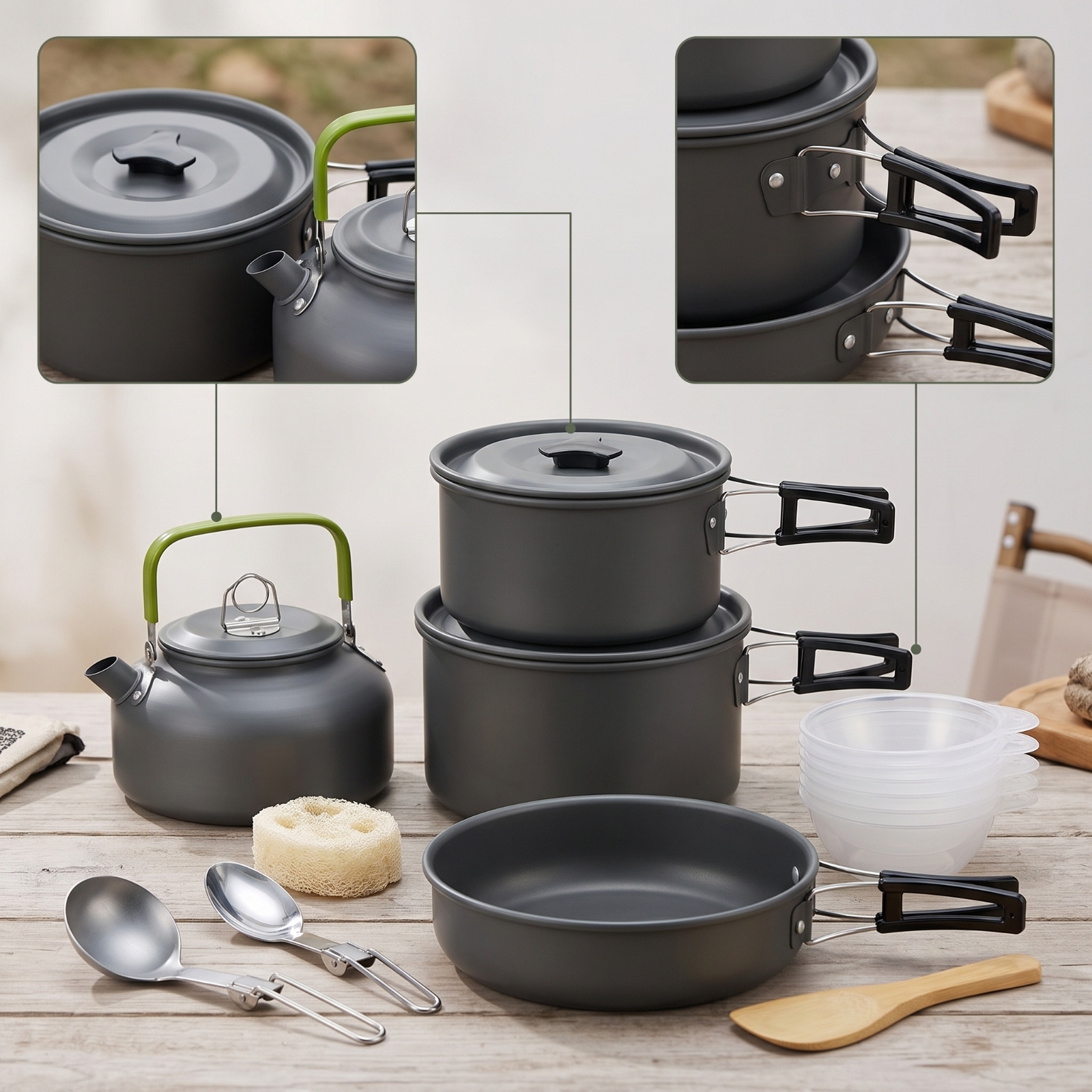 Camp Cooking Kit with Kettle F - Nesting Camping Cooking Set ulasan dan harga