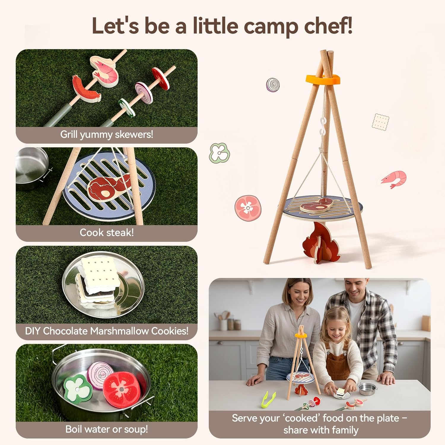 Wooden Kids Camping Toy Set Ca - Camping Cooking Kids ulasan dan harga