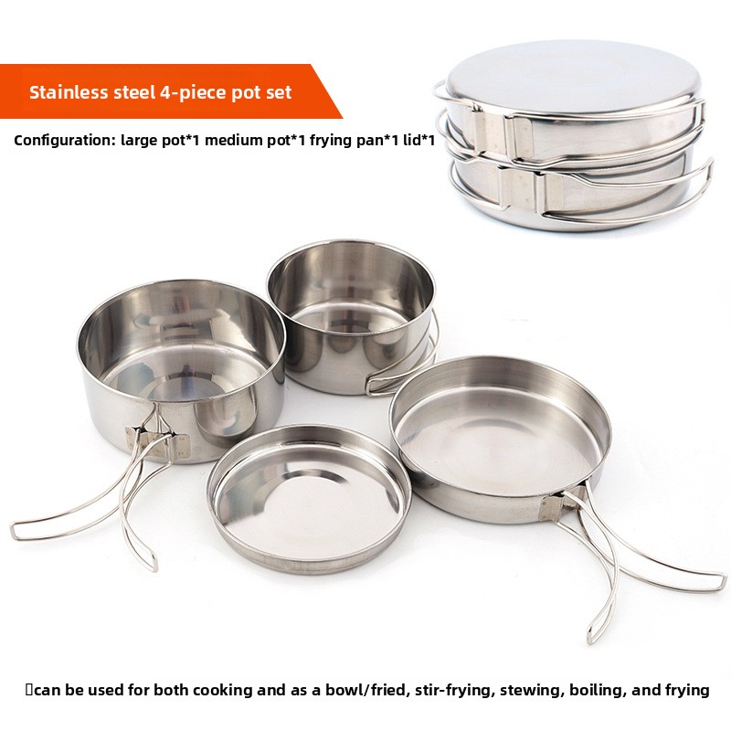 CLS 4pcs/set Stainless Steel C - Nesting Camping Cooking Set ulasan dan harga
