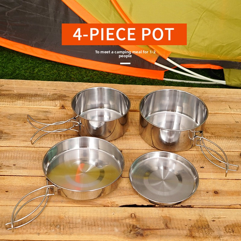 CLS 4pcs/set Stainless Steel C - Nesting Camping Cooking Set ulasan dan harga
