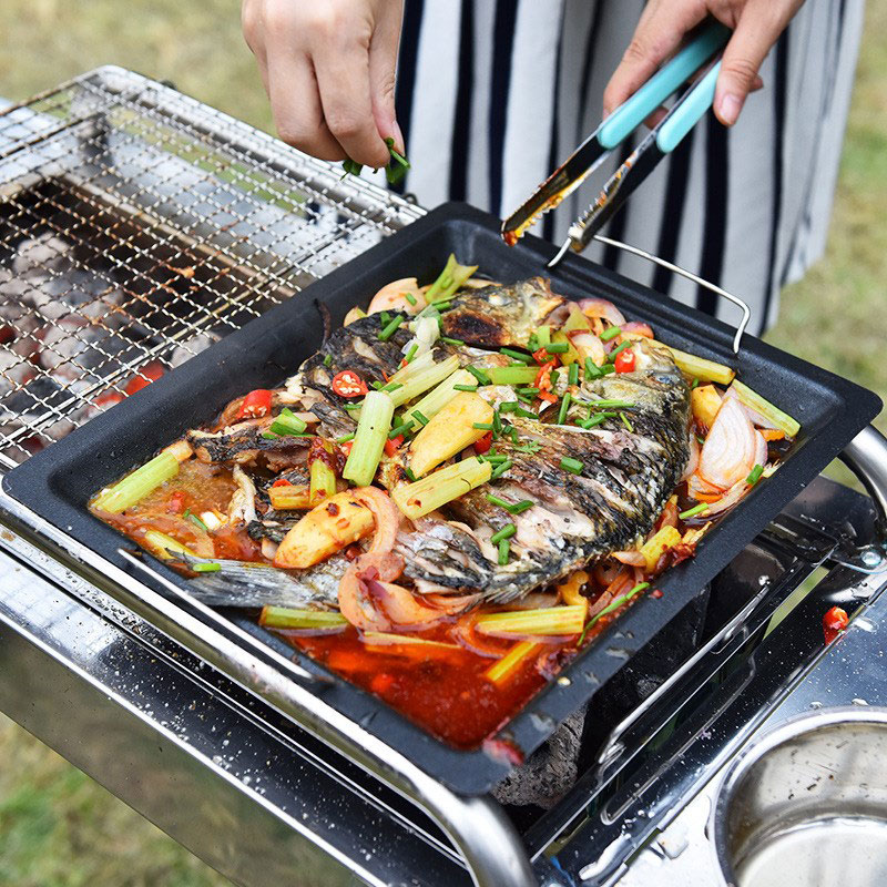 Outdoors Thick Square Grill Pa - Camping Cooking Frying Pan ulasan dan harga