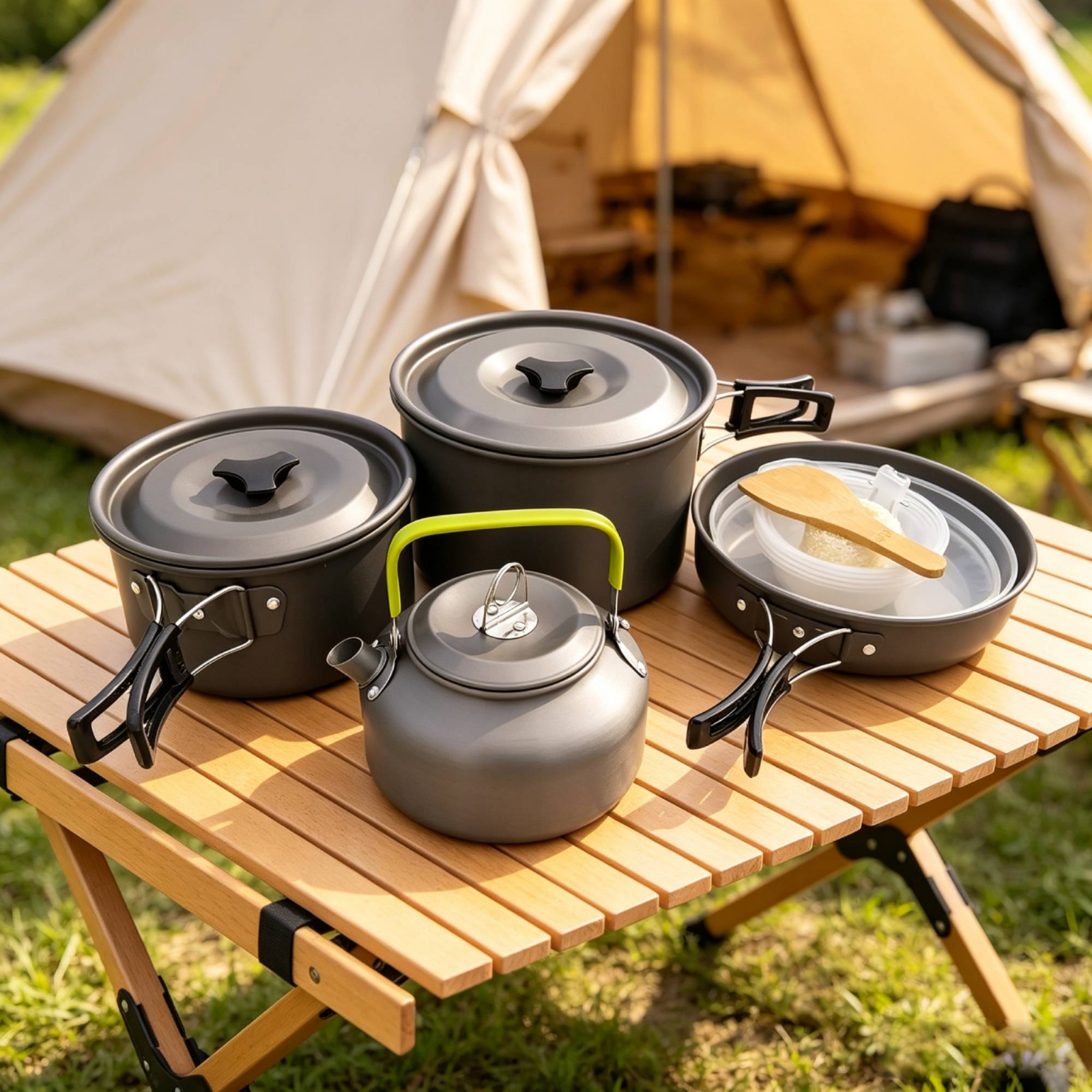 Camp Cooking Kit with Kettle P - Nesting Camping Cooking Set ulasan dan harga