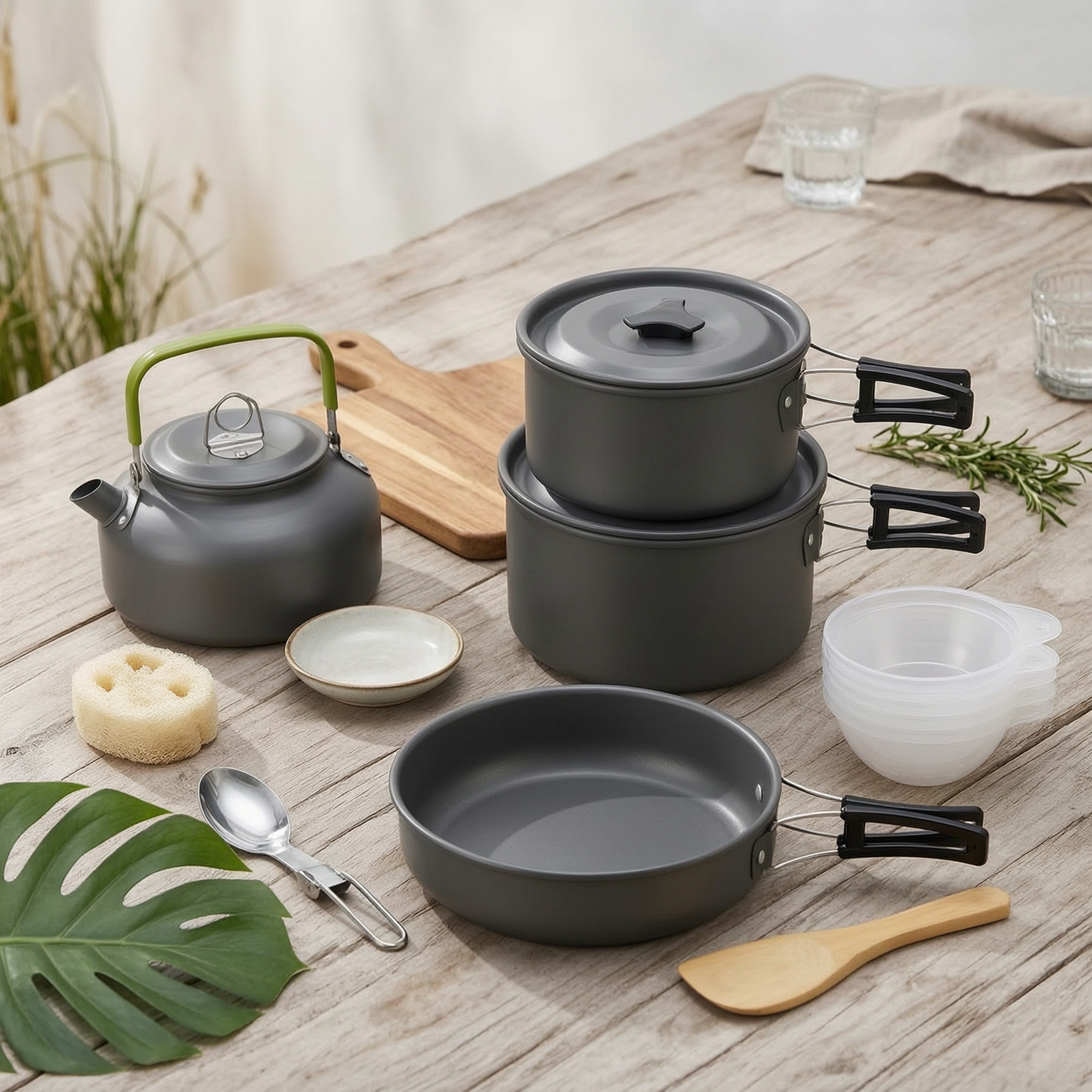 Camp Cooking Kit with Kettle C - Nesting Camping Cooking Set ulasan dan harga
