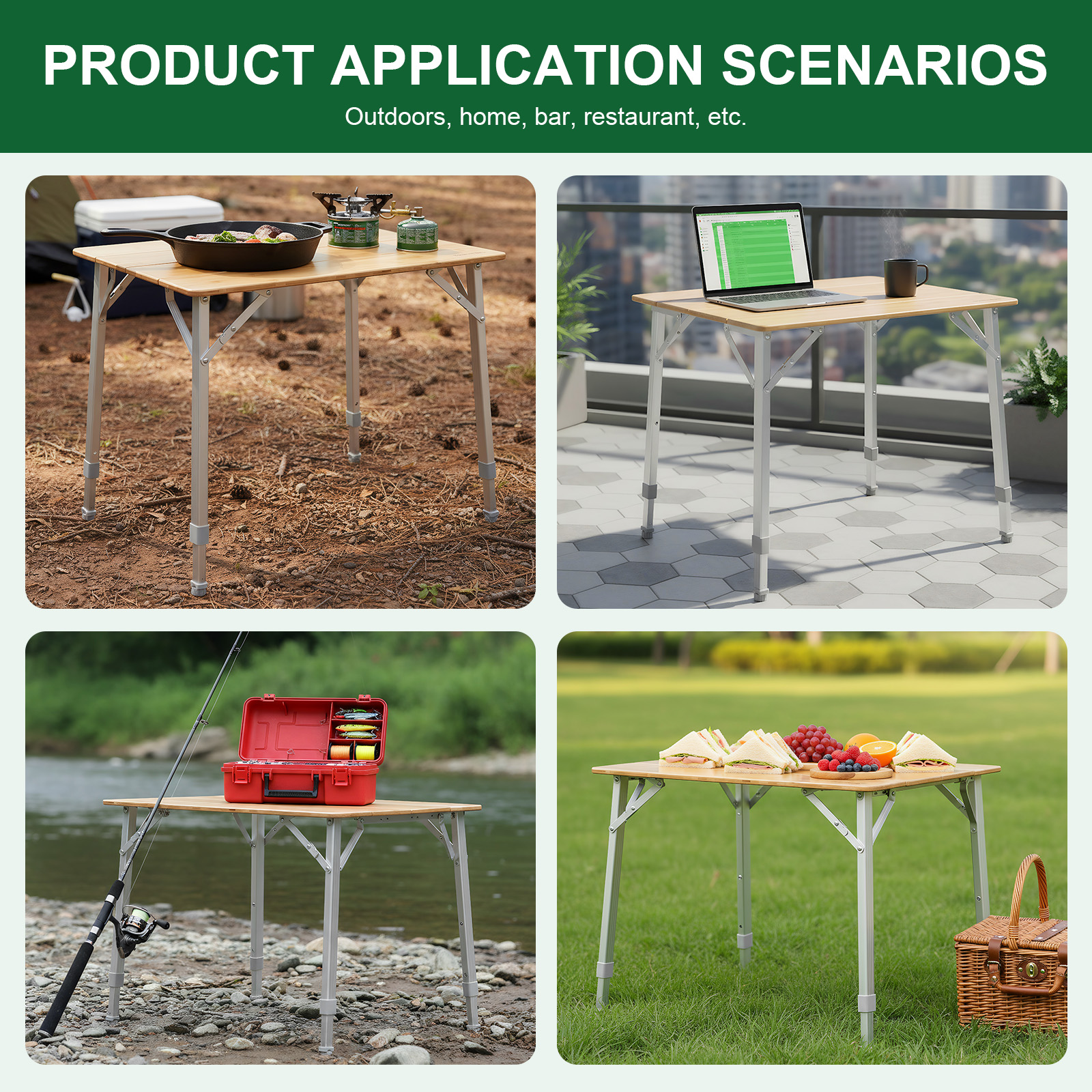 Adjustable Height Folding Bamb - Camping Cooking Table Foldable ulasan dan harga