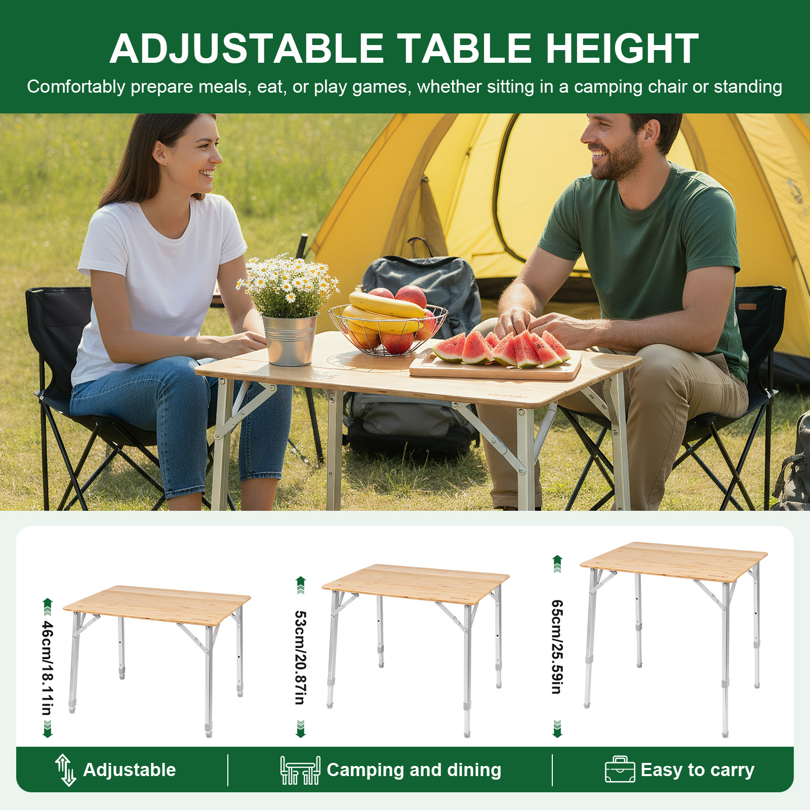 Adjustable Height Folding Bamb - Camping Cooking Table Foldable ulasan dan harga